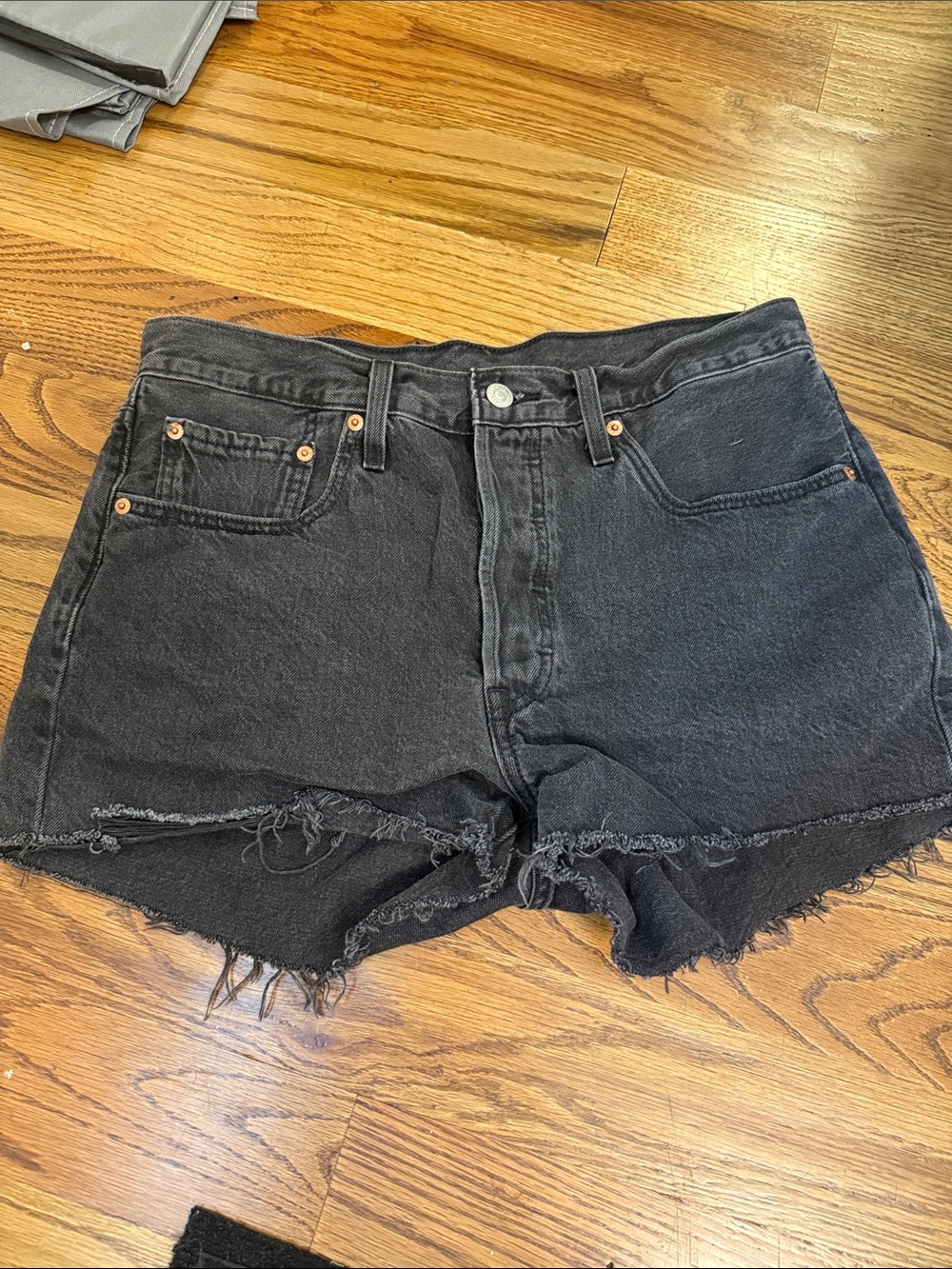 Levi's Black Cutoff Denim Shorts with Frayed Hem